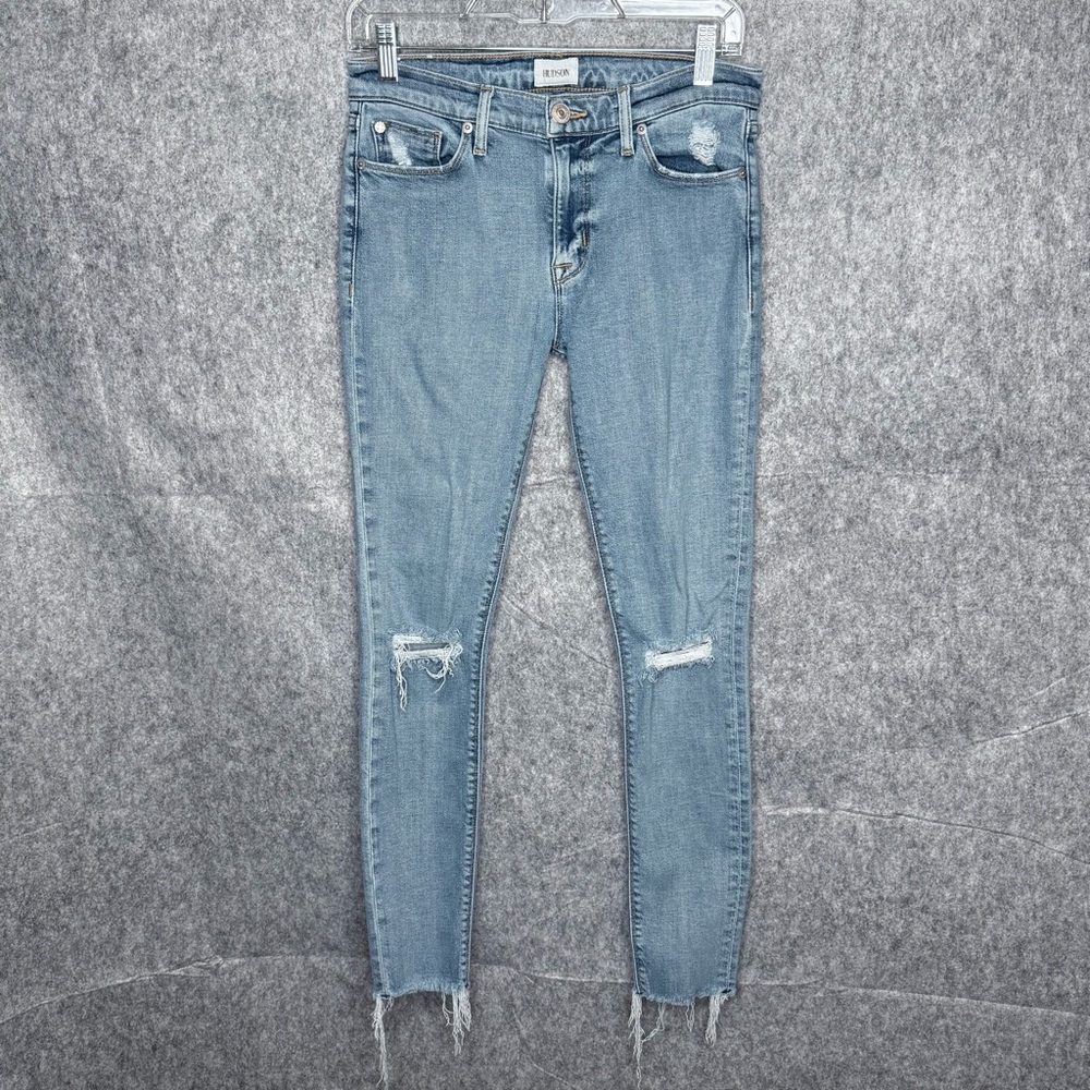 Hudson Nico Mid-Rise Ripped Raw Hem Super Skinny Ankle Jeans-‎ Sz 27
